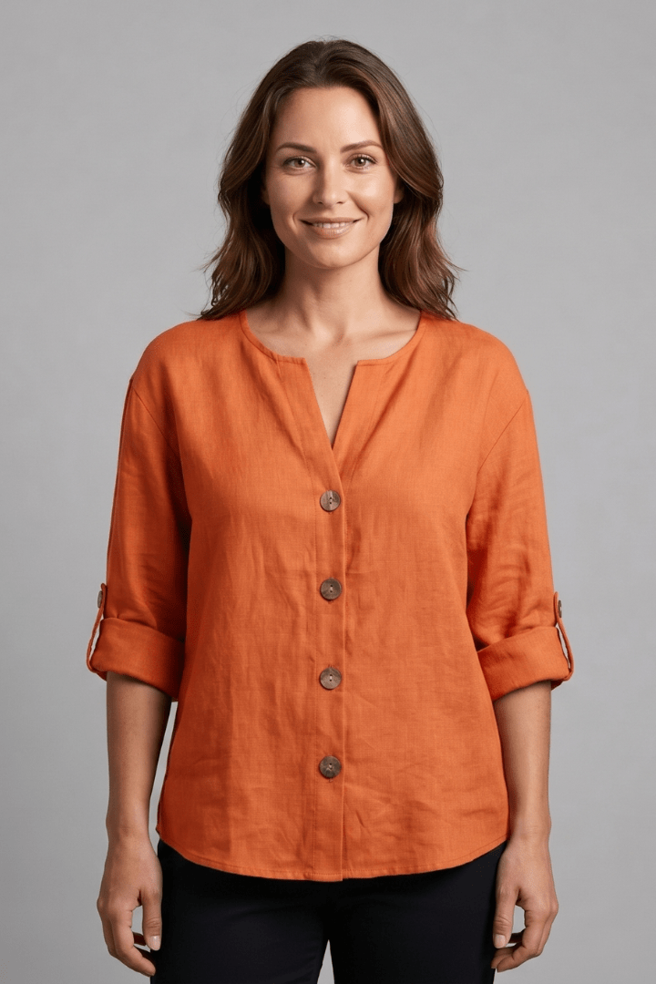 Miss | Blouse Dames Relaxed V-hals Lange Mouw - Katoen-Linnen - Miss Madera MIS-X3F9FH
