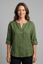 Miss | Blouse Dames Relaxed V-hals Lange Mouw - Katoen-Linnen - Miss Madera MIS-200V52