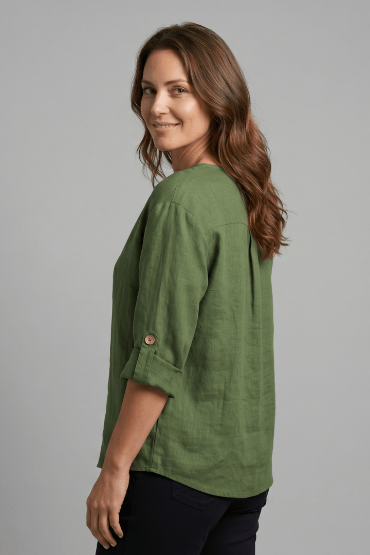Miss | Blouse Dames Relaxed V-hals Lange Mouw - Katoen-Linnen - Miss Madera MIS-200V52