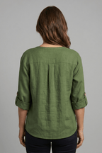 Miss | Blouse Dames Relaxed V-hals Lange Mouw - Katoen-Linnen - Miss Madera MIS-200V52