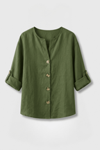 Miss | Blouse Dames Relaxed V-hals Lange Mouw - Katoen-Linnen - Miss Madera MIS-200V52