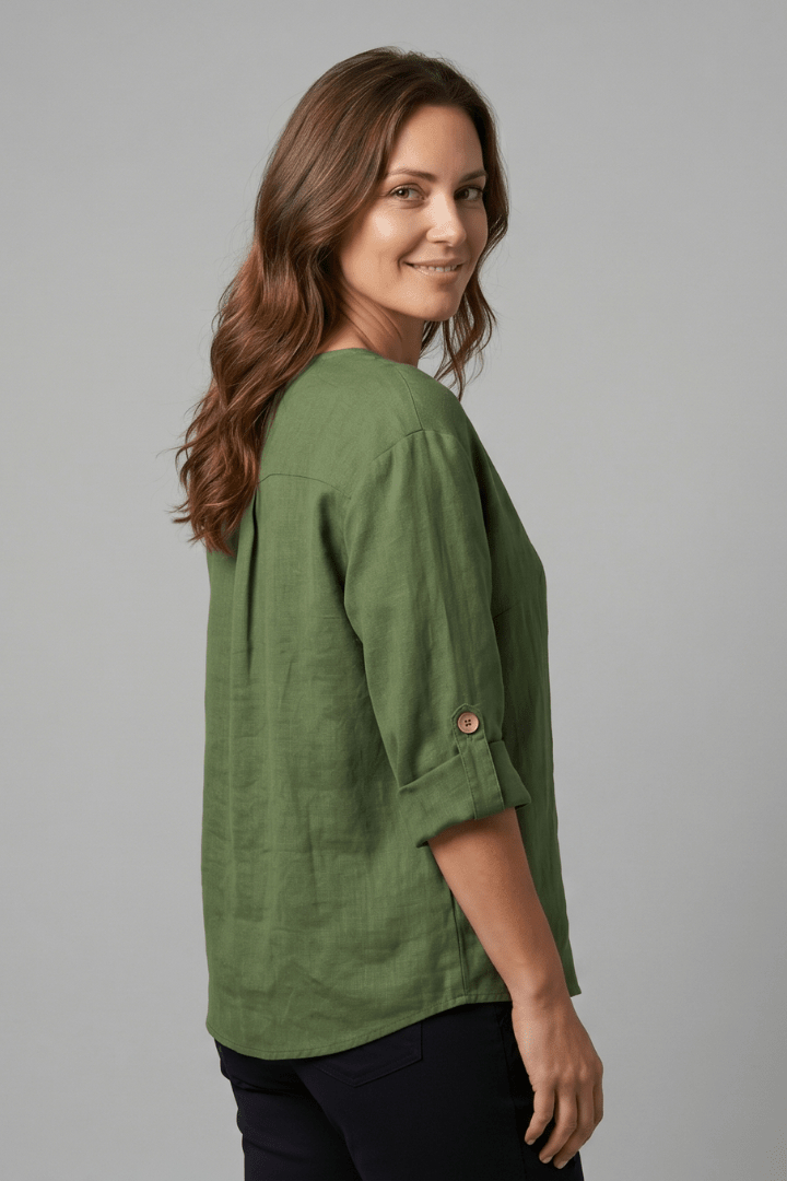 Miss | Blouse Dames Relaxed V-hals Lange Mouw - Katoen-Linnen - Miss Madera MIS-200V52