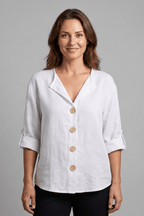 Miss | Blouse Dames Relaxed V-hals Lange Mouw - Katoen-Linnen - Miss Madera MIS-U7KUX4