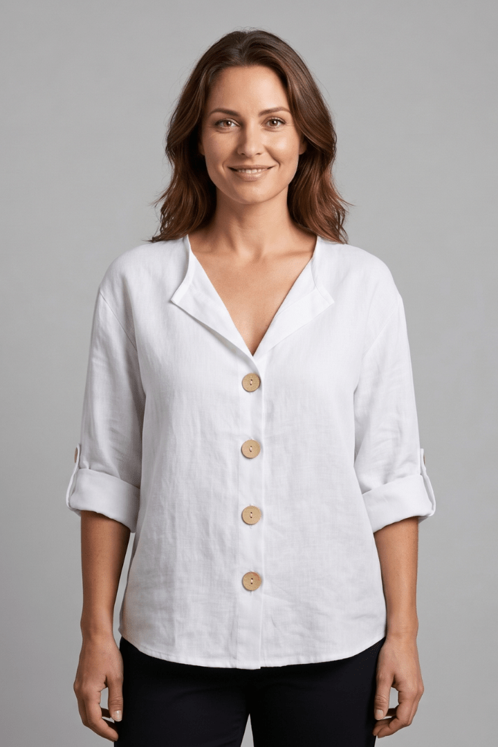 Miss | Blouse Dames Relaxed V-hals Lange Mouw - Katoen-Linnen - Miss Madera MIS-U7KUX4