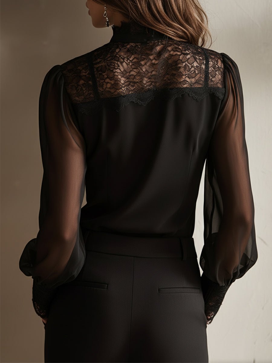 Miss | Blouse Dames Retro Strikje Kraag - Chiffon - Miss Madera MIS-BPKTHG