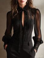 Miss | Blouse Dames Retro Strikje Kraag - Chiffon - Miss Madera MIS-BPKTHG