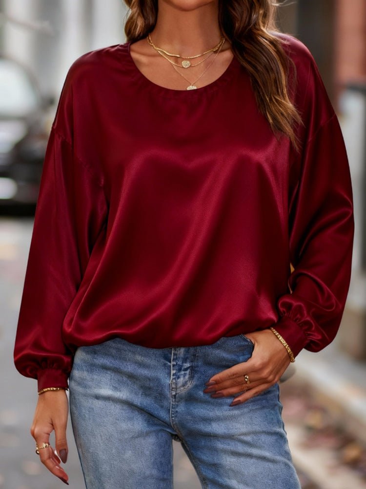 Miss | Blouse Dames Satijn Ballonmouw Ronde Hals - Satijn - Miss Madera MIS-QAA09Y