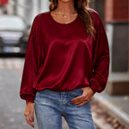 Miss | Blouse Dames Satijn Ballonmouw Ronde Hals - Satijn - Miss Madera MIS-0VHIE7