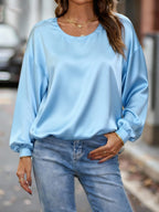 Miss | Blouse Dames Satijn Ballonmouw Ronde Hals - Satijn - Miss Madera MIS-7GBRWM