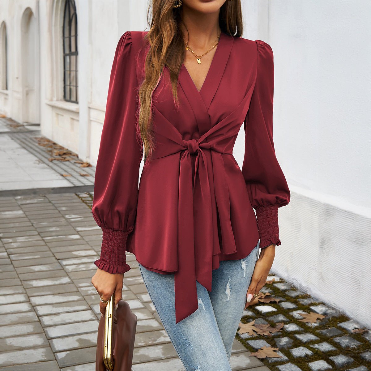 Miss | Blouse Dames Taillestrik & Pofmouwen - Viscose - Miss Madera MIS-I23PK9