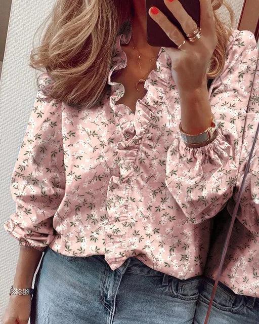 Miss | Blouse Dames V-Hals Driekwart Mouw Ruches - Polyester - Miss Madera MIS-2REZQI