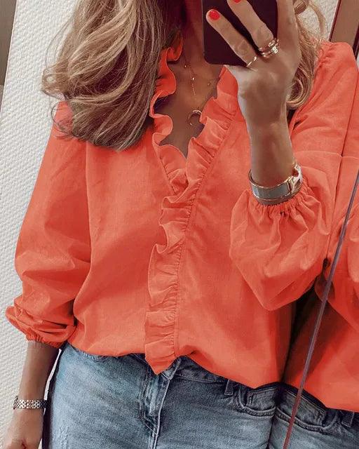 Miss | Blouse Dames V-Hals Driekwart Mouw Ruches - Polyester - Miss Madera MIS-051S1T