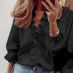 Miss | Blouse Dames V-Hals Driekwart Mouw Ruches - Polyester - Miss Madera MIS-BRE6GN