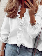 Miss | Blouse Dames V-Hals Driekwart Mouw Ruches - Polyester - Miss Madera MIS-3F41H1