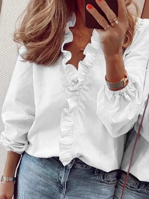 Miss | Blouse Dames V-Hals Driekwart Mouw Ruches - Polyester - Miss Madera MIS-3F41H1