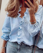 Miss | Blouse Dames V-Hals Driekwart Mouw Ruches - Polyester - Miss Madera MIS-PAZXCY
