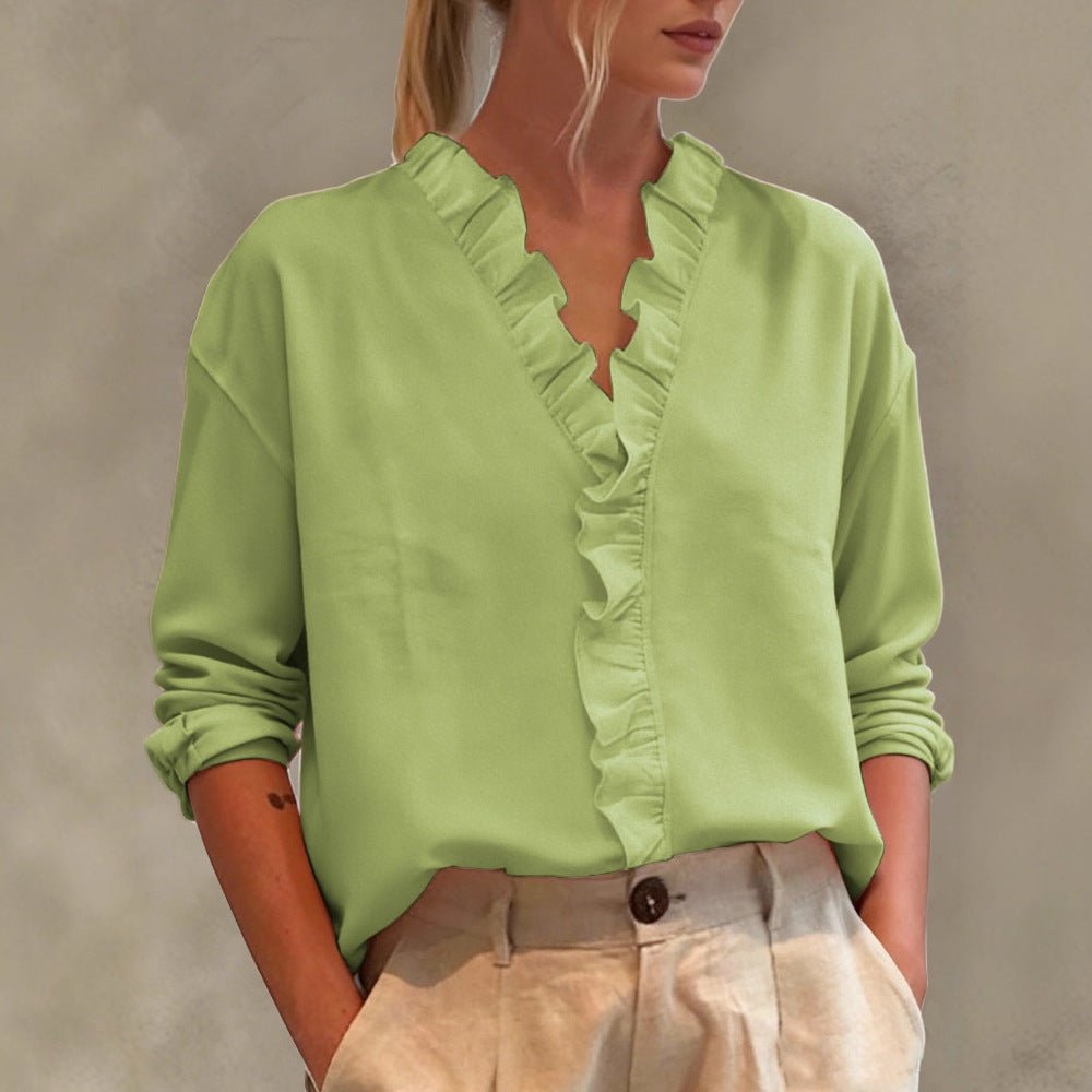 Miss | Blouse Dames V-hals Volant Oversize Lange Mouw - Miss Madera MIS-H0T2X2
