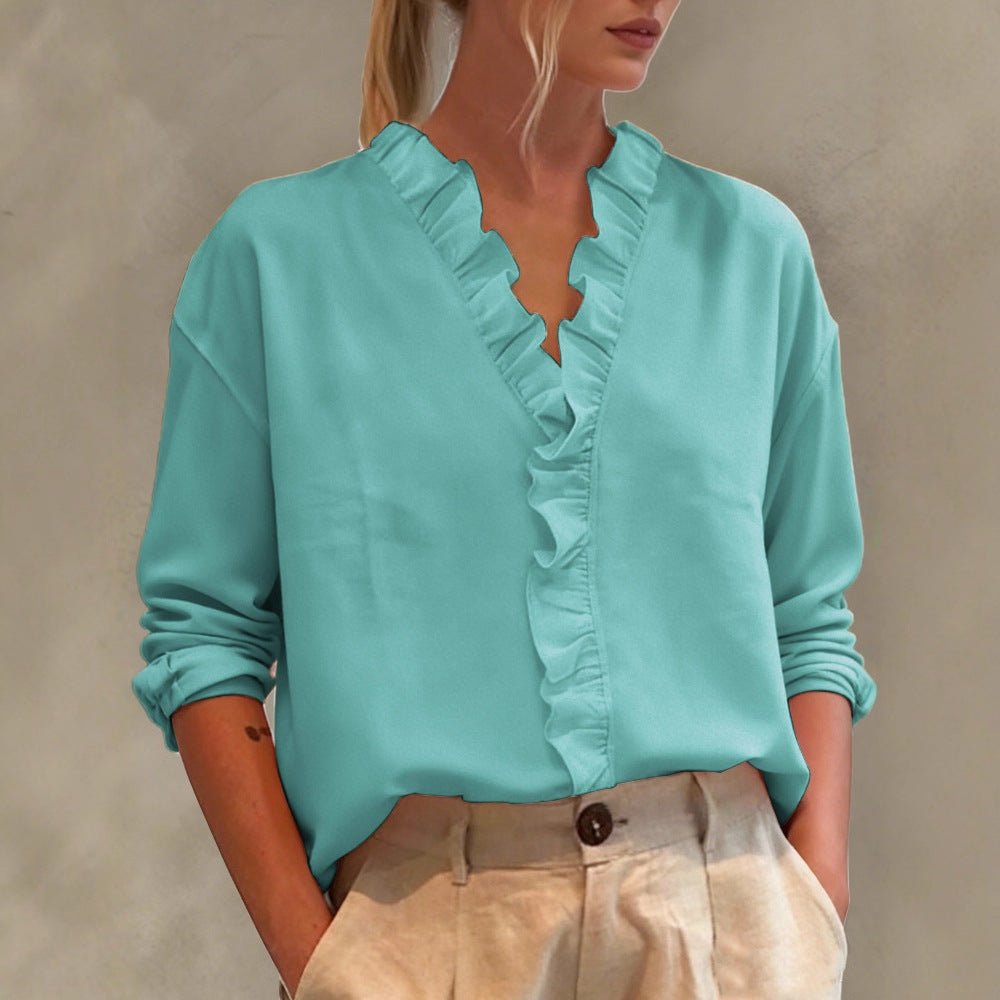 Miss | Blouse Dames V-hals Volant Oversize Lange Mouw - Miss Madera MIS-H0T2X2