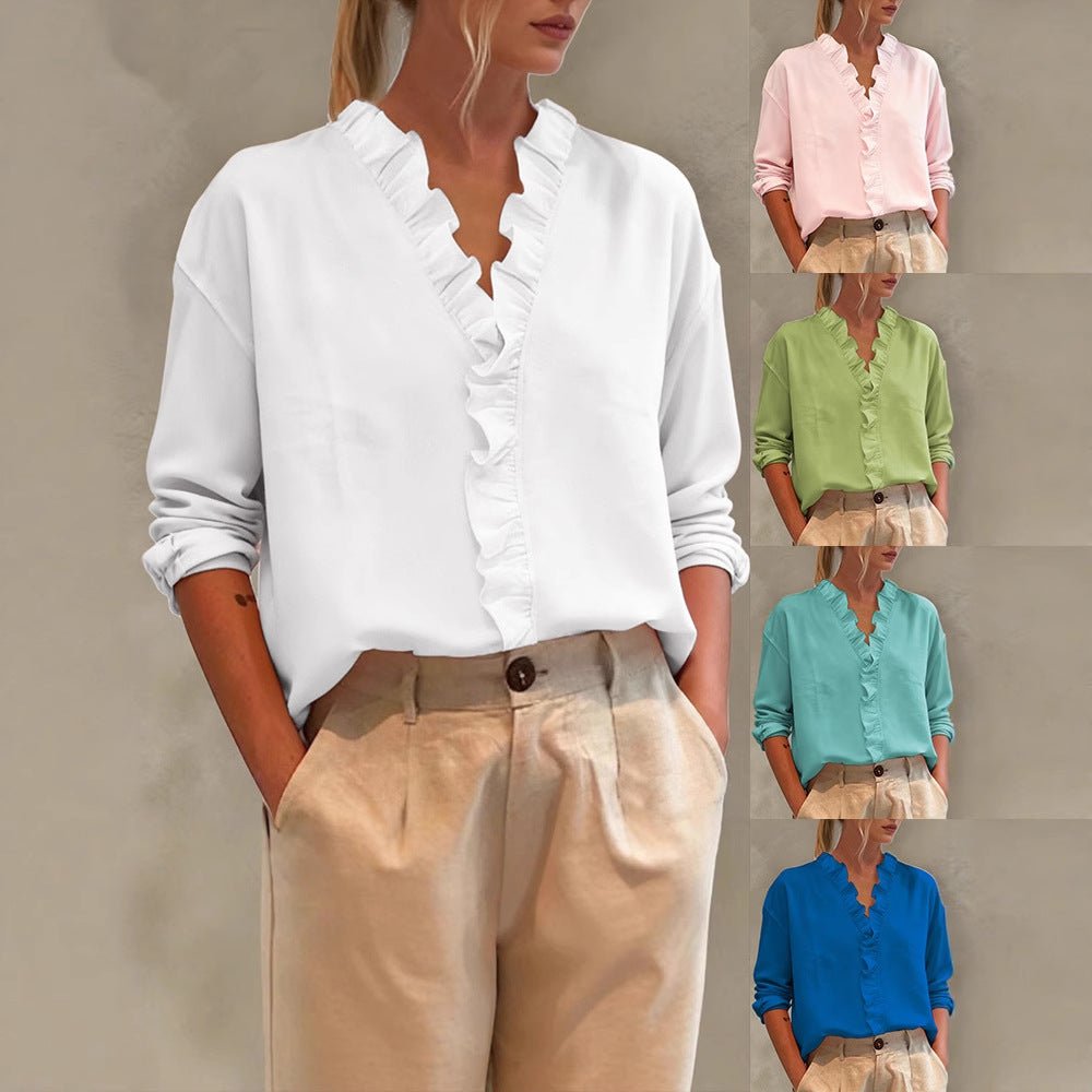Miss | Blouse Dames V-hals Volant Oversize Lange Mouw - Miss Madera MIS-H0T2X2