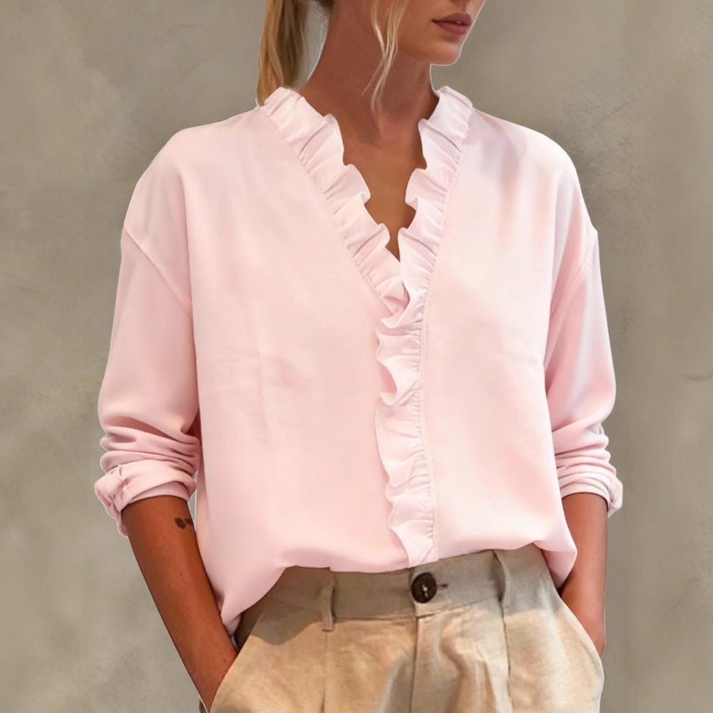 Miss | Blouse Dames V-hals Volant Oversize Lange Mouw - Miss Madera MIS-H0T2X2