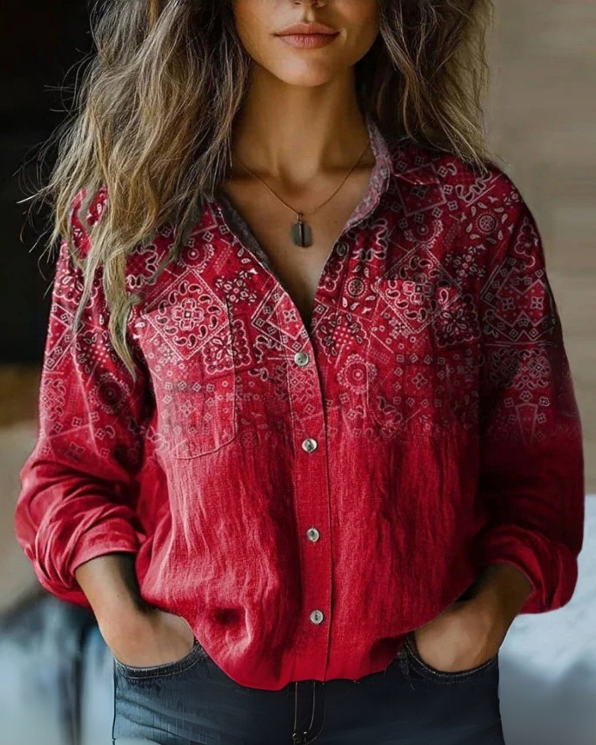 Miss | Blouse Dames Vintage Losvallend Lange Mouwen - Viscose - Miss Madera MIS-M4ZMYW