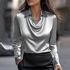 Miss | Blouse Dames Watervalhals Lange Mouwen - Satijn - Miss Madera MIS-IAWC97