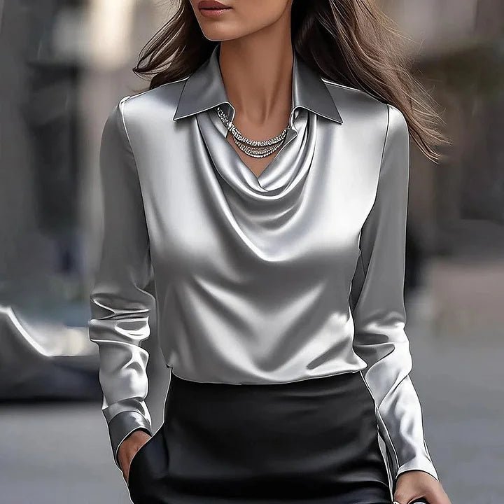 Miss | Blouse Dames Watervalhals Lange Mouwen - Satijn - Miss Madera MIS-IAWC97