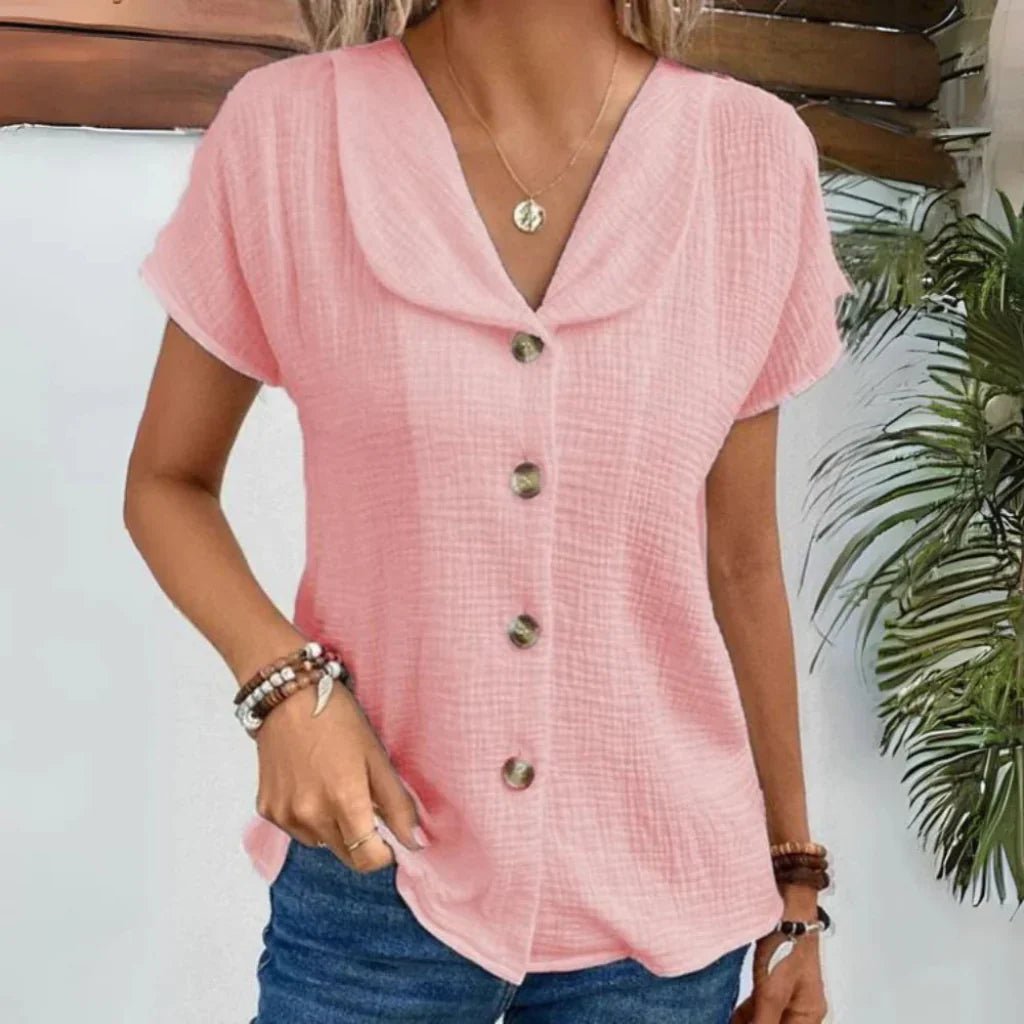 Miss | Blouse Dames Zomer V-hals - Katoen Linnen Mix - Miss Madera MIS-IDG6KG