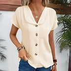 Miss | Blouse Dames Zomer V-hals - Katoen Linnen Mix - Miss Madera MIS-BCU0OR