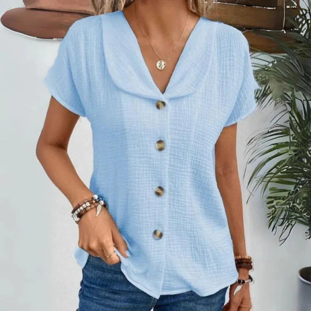 Miss | Blouse Dames Zomer V-hals - Katoen Linnen Mix - Miss Madera MIS-HCQKYZ