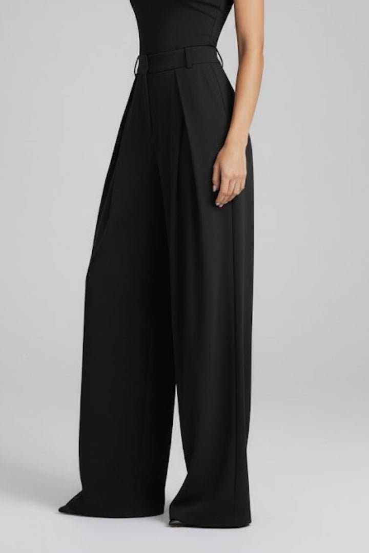 Miss | Broek Dames High Rise Wide Leg met Geplooide Taille - Miss Madera MIS-VON8LP