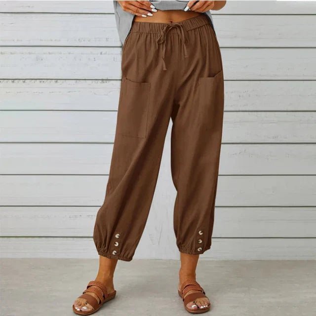 Miss | Broek Dames High Waist Cropped Relaxed - Katoen-Linnen - Miss Madera MIS-QVM2ZJ