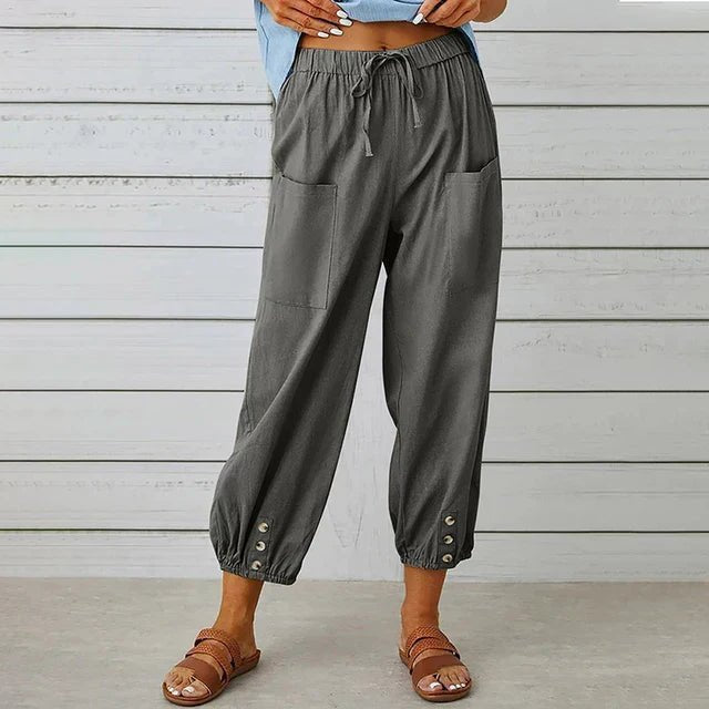 Miss | Broek Dames High Waist Cropped Relaxed - Katoen-Linnen - Miss Madera MIS-YPQUMM