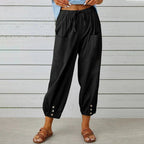 Miss | Broek Dames High Waist Cropped Relaxed - Katoen-Linnen - Miss Madera MIS-IVPY9Q