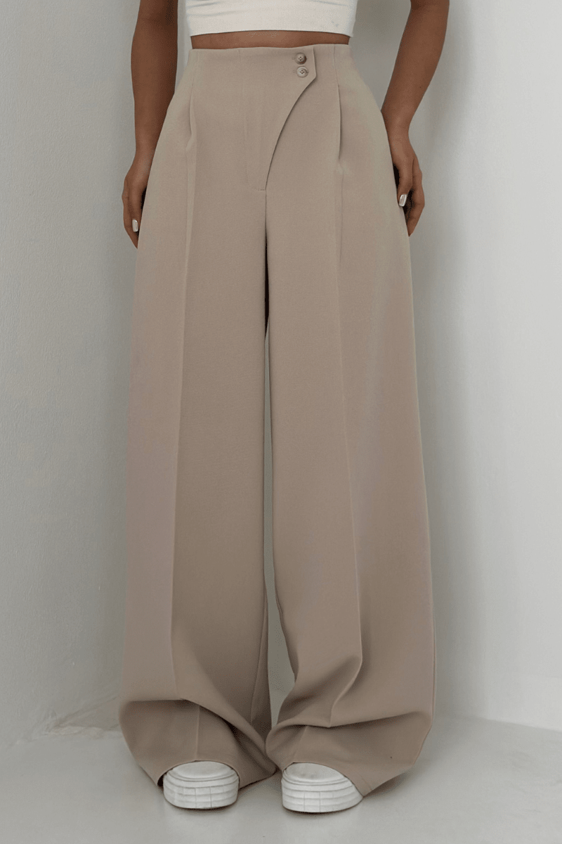 Miss | Broek Dames High-Waist Wide-Leg Knopen - Polyester - Miss Madera MIS-S78Q19