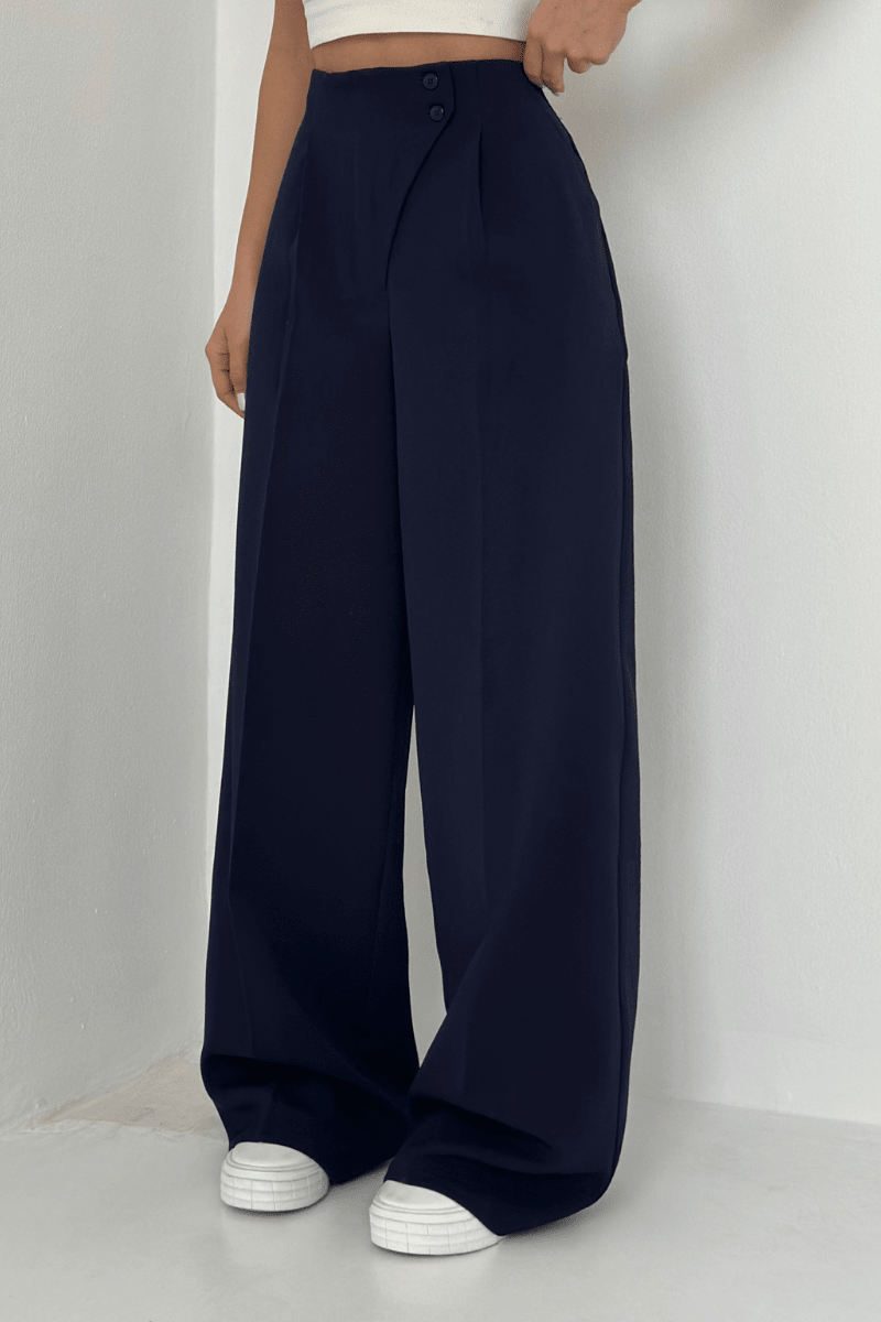 Miss | Broek Dames High-Waist Wide-Leg Knopen - Polyester - Miss Madera MIS-B0Z936