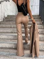 Miss | Broek Dames Hoge Taille Flared Uitlopende Pijp - Imitatieleer - Miss Madera MIS-FJI0OM