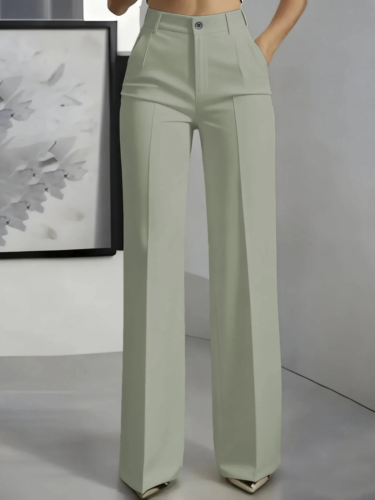 Miss | Broek Dames Hoge Taille Wijde Pijp Geplooide Voorkant - Miss Madera MIS-FMBH4W