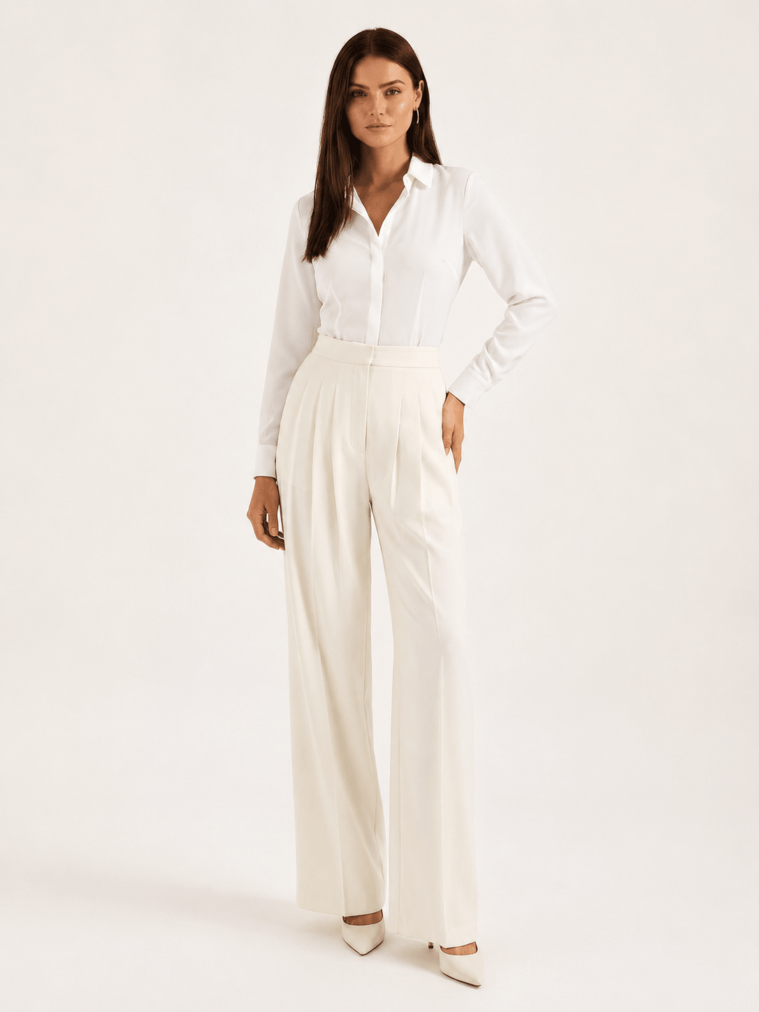Miss | Broek Dames Hoge Taille Wijde Pijp Voorplooien - Crêpe - Miss Madera MIS-ODEXXV