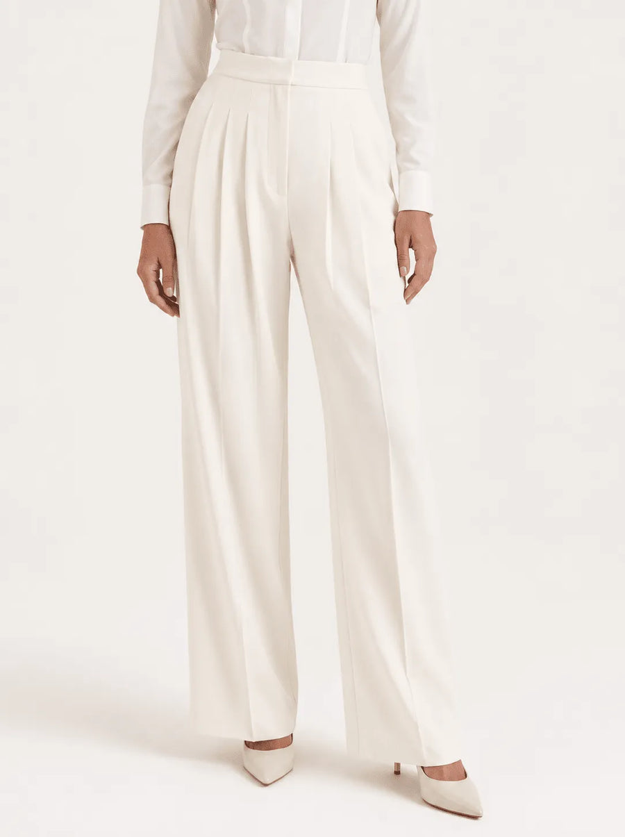 Broek Dames Hoge Taille Wijde Pijp Voorplooien - Crêpe