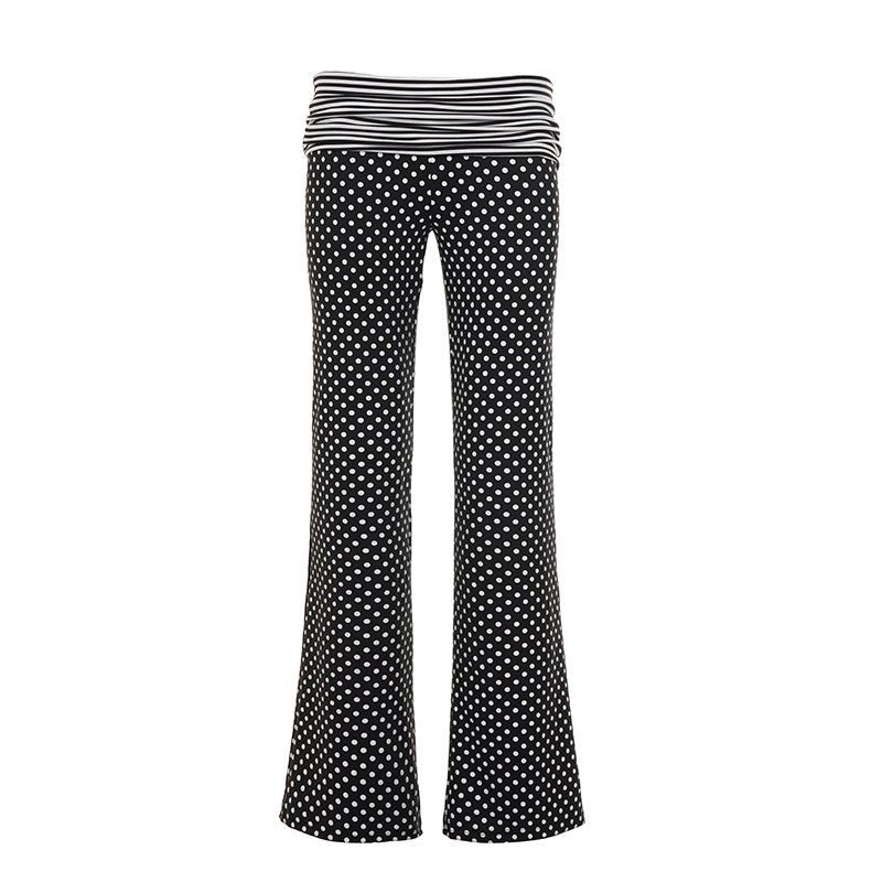 Miss | Broek Dames Marlene Wijde Pijpen Hoge Taille Stippenprint - Jersey - Miss Madera MIS-L02Y3R