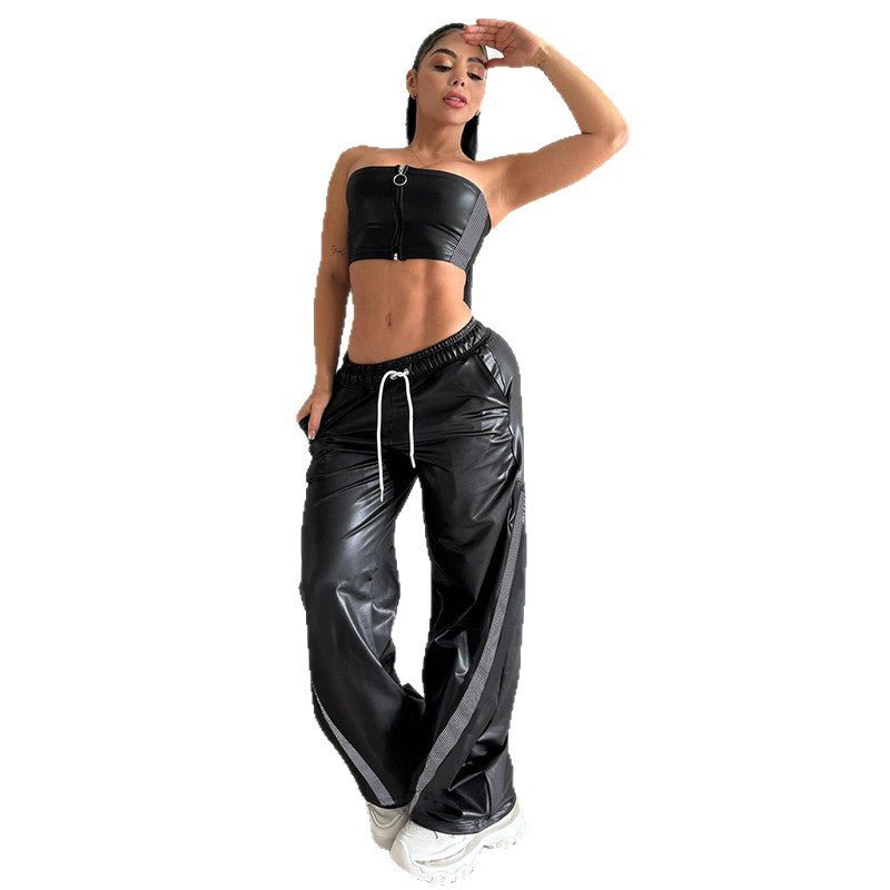 Miss | Broek Dames Straight-Leg Zijstrepen Elastische Taille - Imitatieleer - Miss Madera MIS-I8QH0O