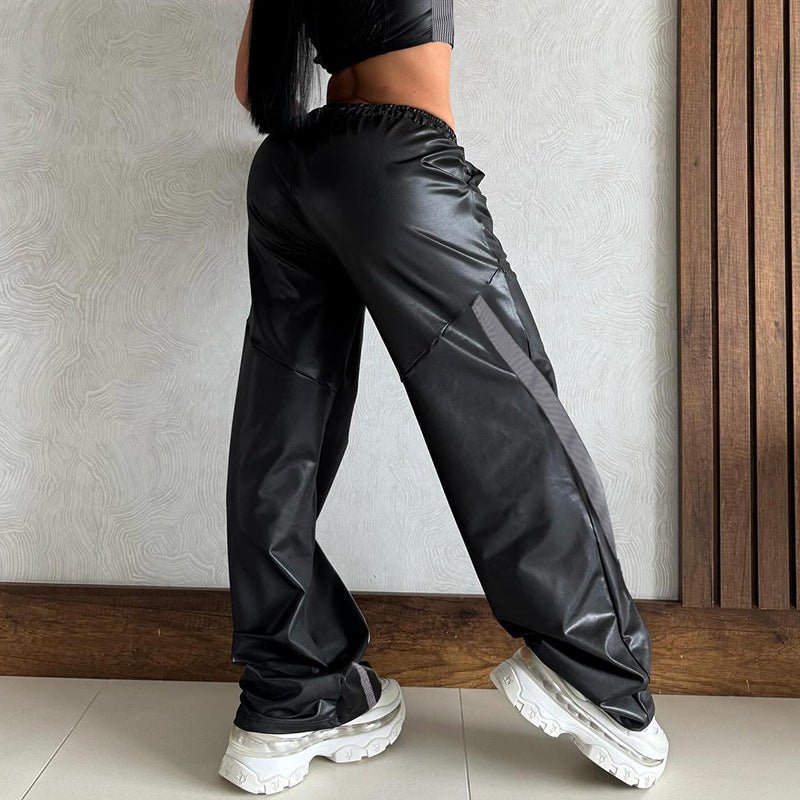 Miss | Broek Dames Straight-Leg Zijstrepen Elastische Taille - Imitatieleer - Miss Madera MIS-I8QH0O