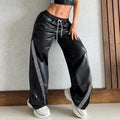 Miss | Broek Dames Straight-Leg Zijstrepen Elastische Taille - Imitatieleer - Miss Madera MIS-I8QH0O