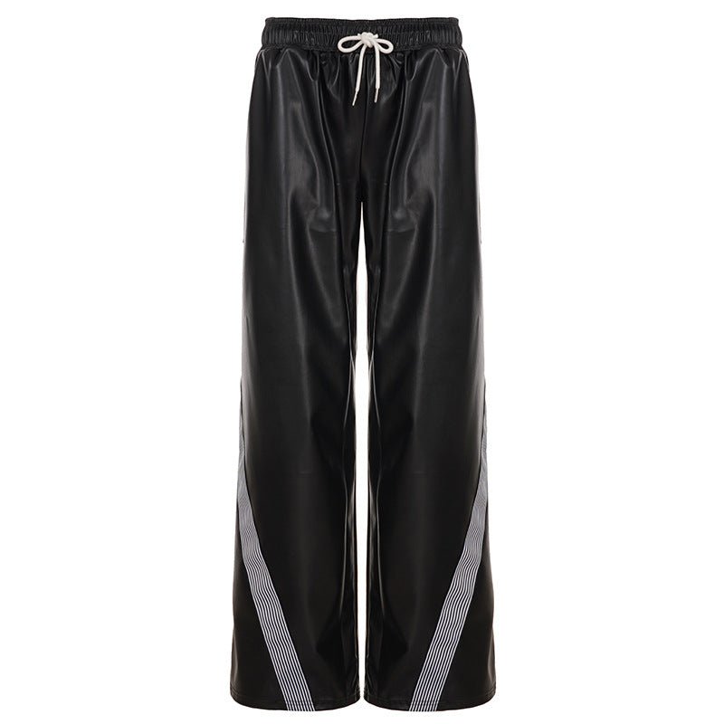 Miss | Broek Dames Straight-Leg Zijstrepen Elastische Taille - Imitatieleer - Miss Madera MIS-I8QH0O