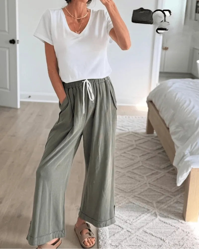 Miss | Broek Dames Wide Leg Palazzo - Katoen Mix - Miss Madera MIS-QS0CRZ