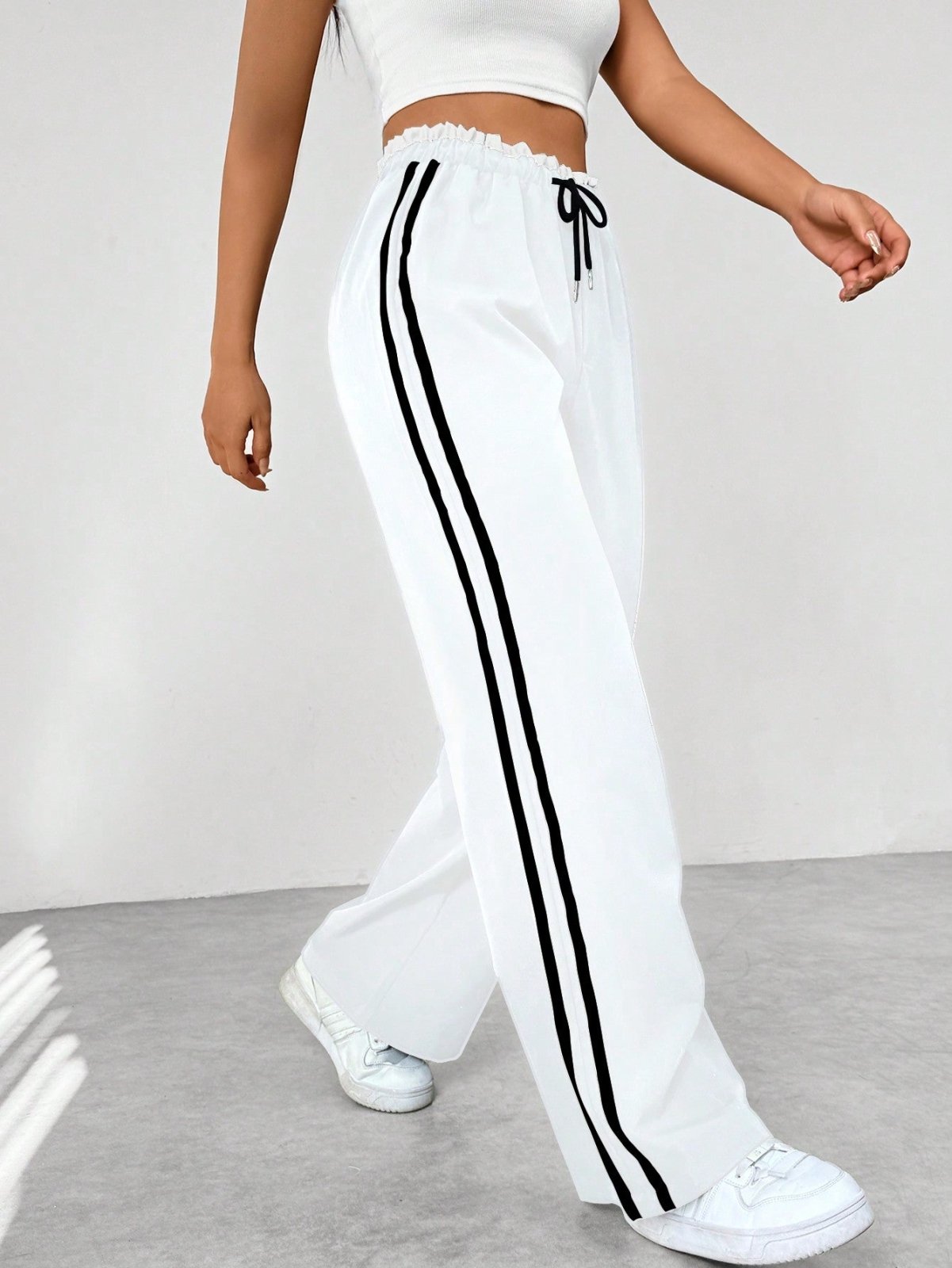 Miss | Broek Dames Wide-Leg Strepen Elastische Taille - Polyester - Miss Madera MIS-RDQ3T3