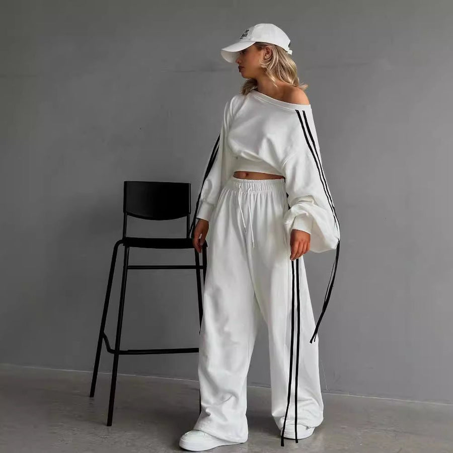 Broek Dames Wijde Pijpen Koordtaille - Jersey