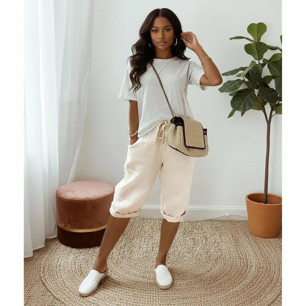 Miss | Capri Broek Dames Casual - Linnenmix - Miss Madera
