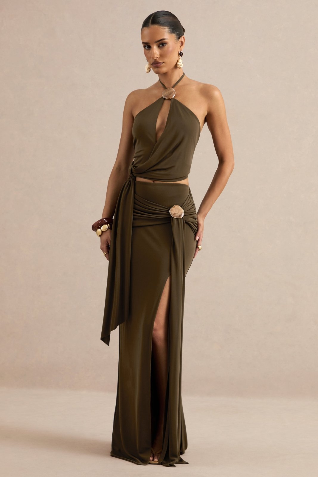 Miss | Co-ord set Dames Avond Halter Wrap - Stretch Jersey - Miss Madera MIS-7UPGFC
